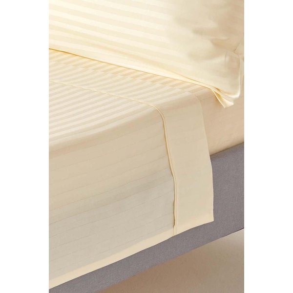 Homescapes Egyptian Cotton Satin Stripe Flat Sheet 330 Thread Count in Bright Yellow | Size: Single Flat