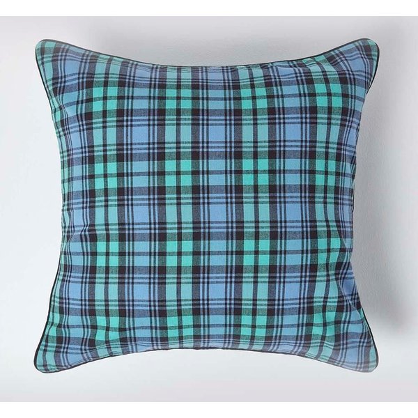 Homescapes Cotton Tartan Cushion Cover in Blue | Size: 60 cm x 60 cm