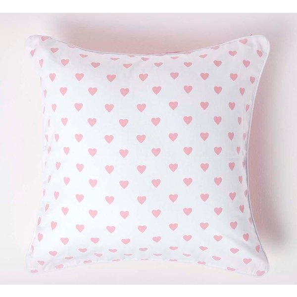 Homescapes Cotton Hearts Cushion Cover in Pink | Size: 60 cm x 60 cm