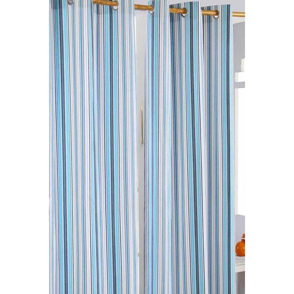 Homescapes New England Stripes Ready Made Blue Curtain Pair | Size: 140 cm width x 183 cm drop