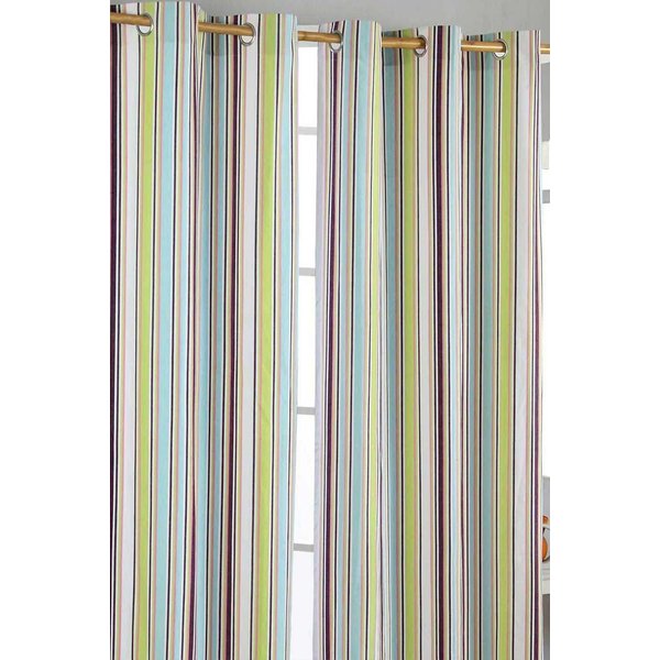 Homescapes Osaka Green Stripes Ready Made Eyelet Curtain Pair | Size: 117 cm width x 137 cm drop