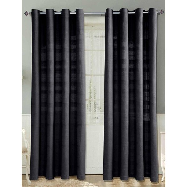 Homescapes Cotton Rajput Ribbed Curtain Pair in Black | Size: 140 cm width x 137 cm drop
