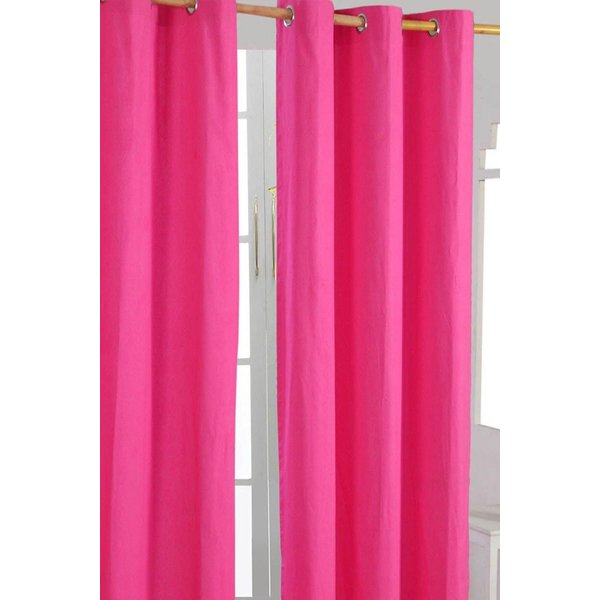 Homescapes Plain Cotton Ready Made Eyelet Curtain Pair in Bright Pink | Size: 117 cm width x 137 cm drop