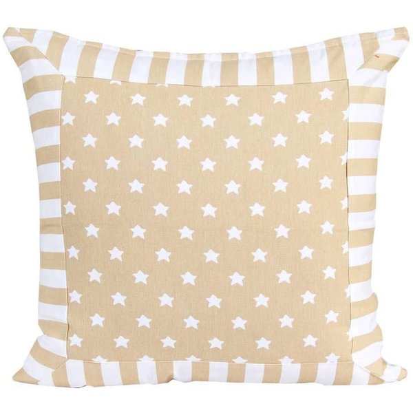 Homescapes Cotton Beige Stripe Border & Stars Cushion Cover | Size: 45 cm x 45 cm