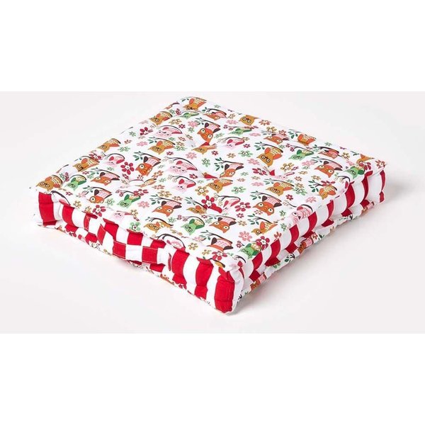 Homescapes Cotton Owl Floor Cushion in Red | Size: 40 cm x 40 cm