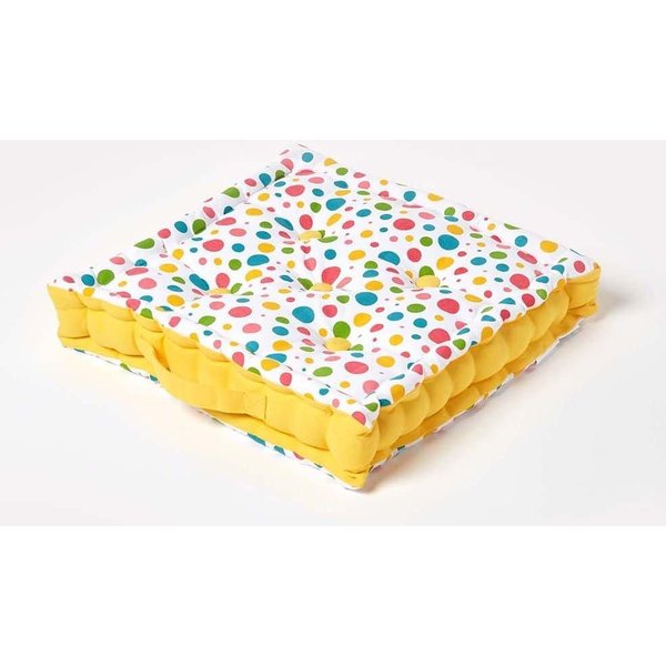 Homescapes Cotton Multi Coloured Polka Dot Floor Cushion | Size: 40 cm x 40 cm
