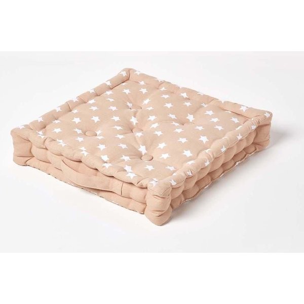 Homescapes Cotton Stars Floor Cushion in Beige | Size: 40 cm x 40 cm