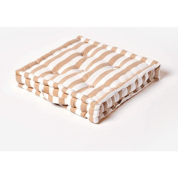 Homescapes Cotton Thick Stripe Floor Cushion in Beige | Size: 50 cm x 50 cm