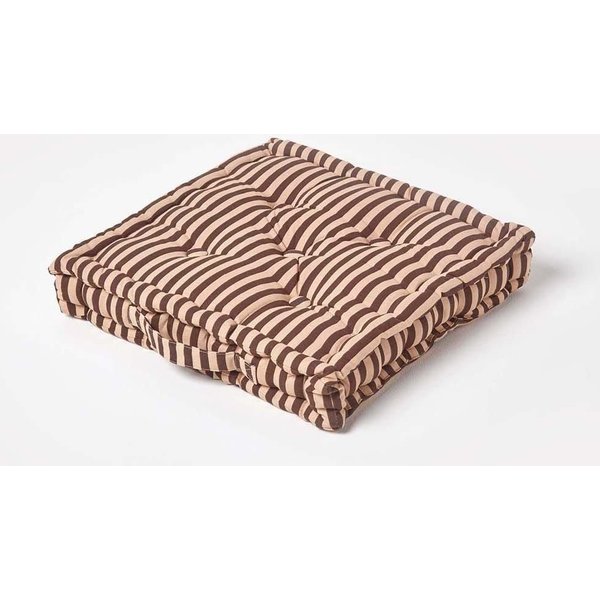 Homescapes Cotton Thin Stripe Floor Cushion in Beige | Size: 50 cm x 50 cm