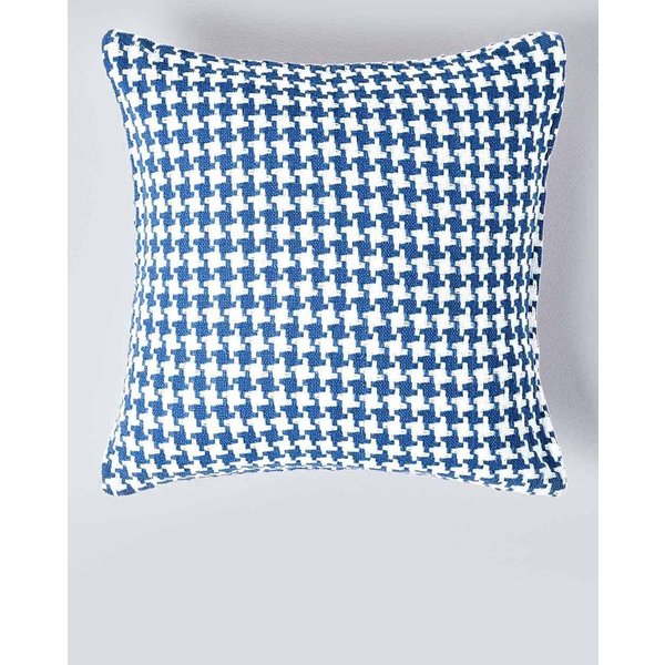 Homescapes Houndstooth 100% Cotton Cushion Cover in Blue | Size: 60 cm x 60 cm