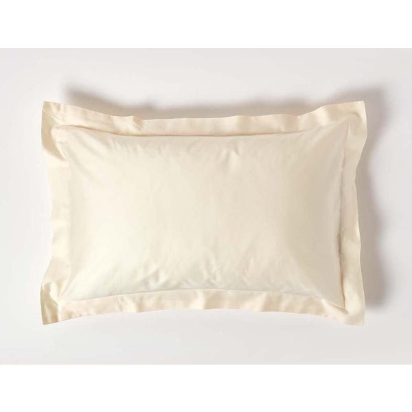 Homescapes Duck Egg Blue Sateen Cotton Oxford Pillowcase 400 TC in Cream