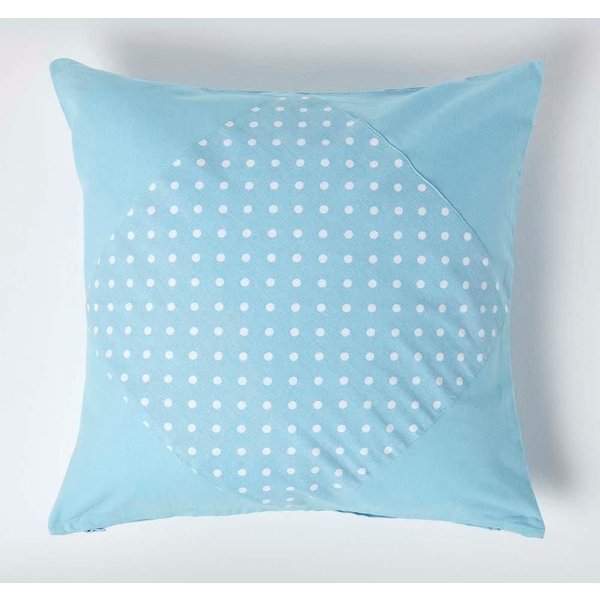 Homescapes Cotton Plain & Polka Dots Cushion Cover in Blue | Size: 45 cm x 45 cm