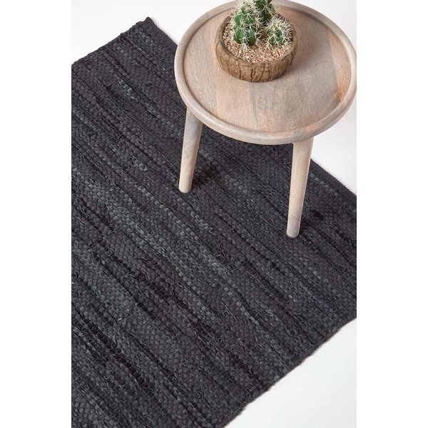 Homescapes Denver Leather Woven Rug in Black | Size: 120 cm x 180 cm