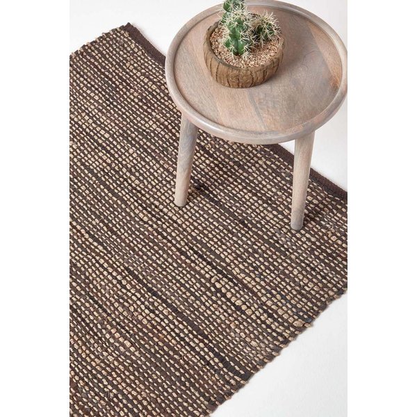 Homescapes Madras Leather Hemp Rug in Brown | Size: 90 cm x 150 cm