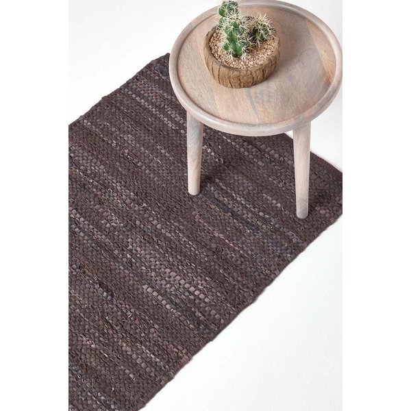 Homescapes Denver Leather Woven Hall Runner, 66 x 200 cm in Brown | Size: 66 cm x 200 cm