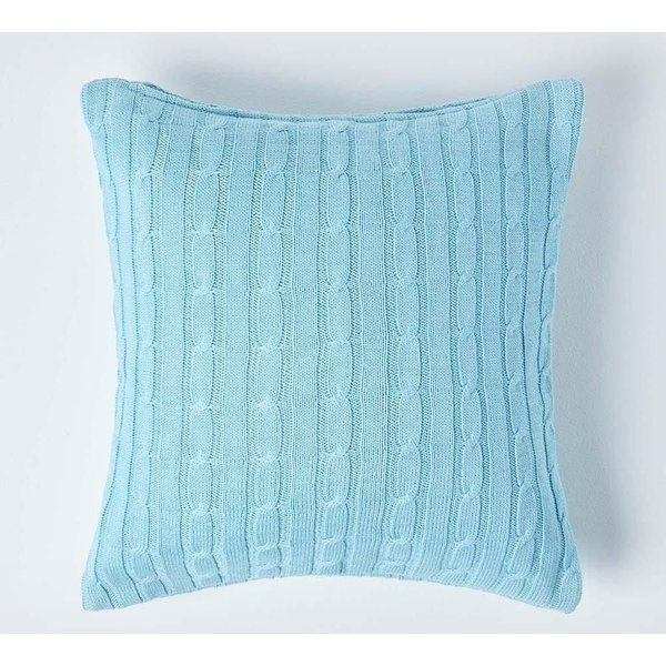 Homescapes Cotton Cable Knit Cushion Cover, 45 x 45 cm in Blue | Size: 45 cm x 45 cm