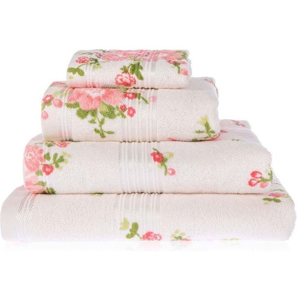 Homescapes Floral Printed Cotton Towel in Cream | Size: Bath Sheet