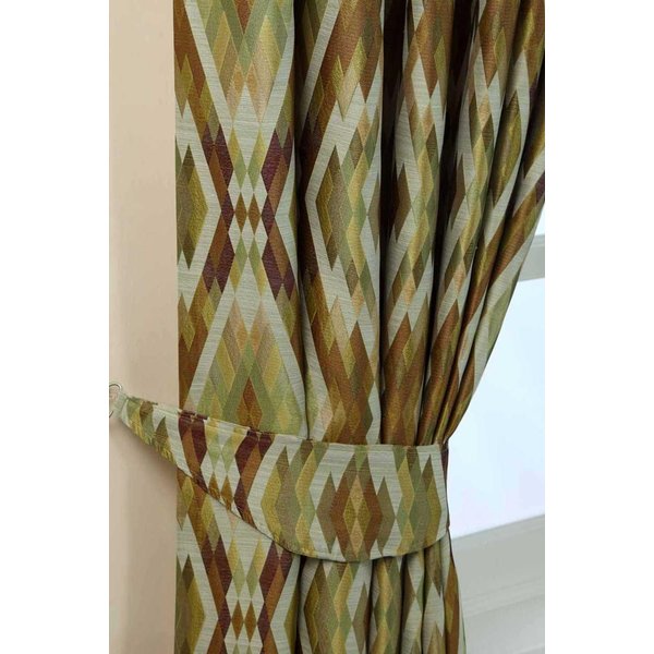 Homescapes Jacquard Geometric Curtain Tie Back Pair in Green