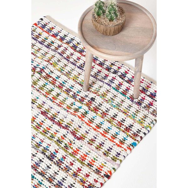 Homescapes Handwoven Multi Coloured Cotton Diamond Chindi Rug | Size: 90 cm x 150 cm