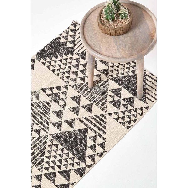 Homescapes Delphi Geometric Cotton Printed Hall Runner, 66 x 200 cm in Black | Size: 66 cm x 200 cm