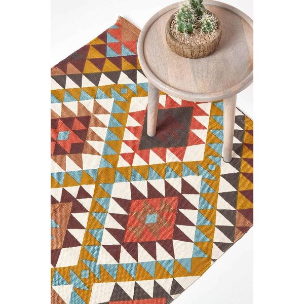 Homescapes Oslo Multi Coloured Cotton Diamond Pattern Rug | Size: 120 cm x 170 cm