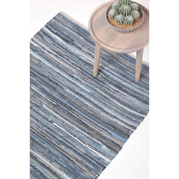 Homescapes Blue Denim Handwoven Striped Chindi Rug | Size: 120 cm x 180 cm