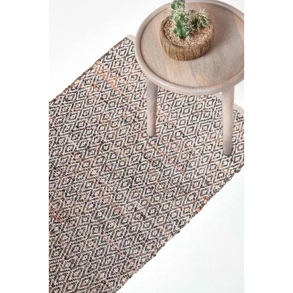 Homescapes Real Leather Handwoven Pattern Hall Runner, 66 x 200 cm in Brown | Size: 66 cm x 200 cm