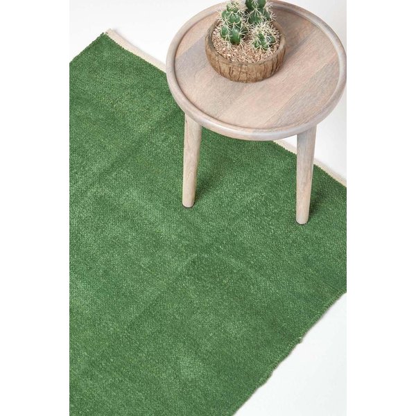 Homescapes 100% Cotton Plain Chenille Rug in Dark Olive | Size: 60 cm x 100 cm