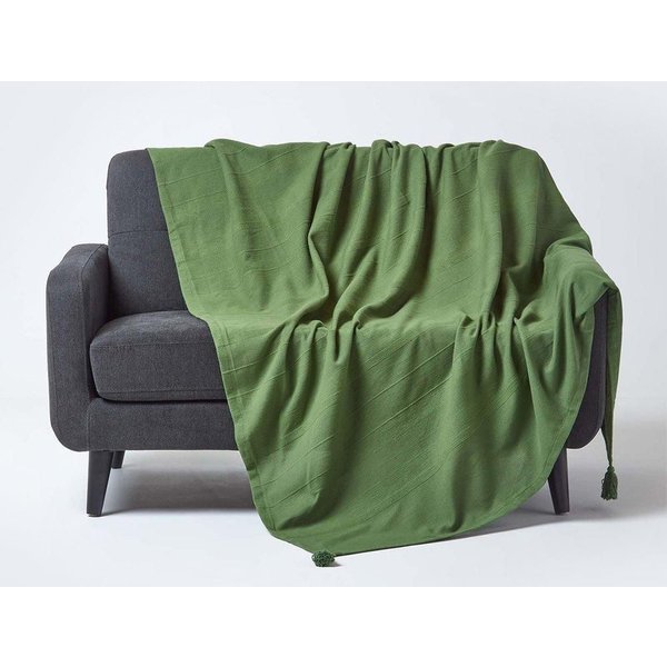 Homescapes Cotton Rajput Ribbed Throw in Dark Olive | Size: 150 cm x 200 cm