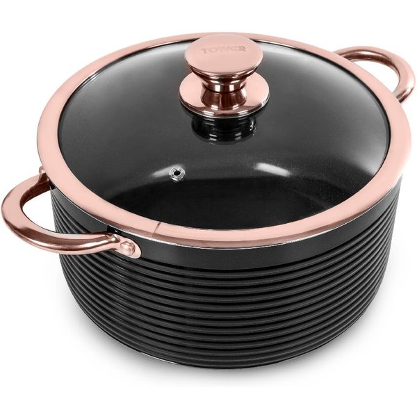 Tower Linear Casserole Dish, 24cm 5L, Non-Stick, Black & Rose Gold T800002RB
