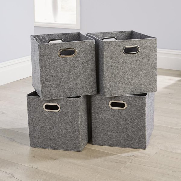 Home Source Cube Pack of Four Canvas Fabric 33x37cm Large Storage Insert Boxes in Grey | Size: 33x37 cm
