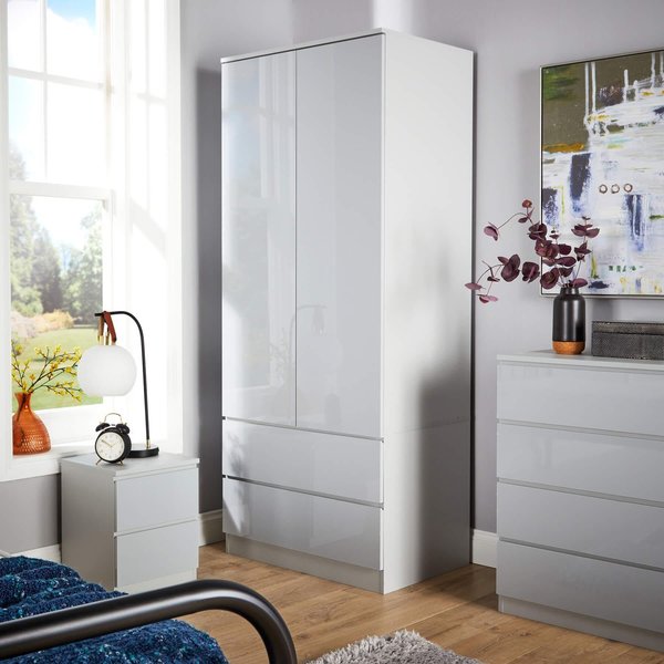 Home Source 2 Door 2 Drawer Wardrobe - Grey