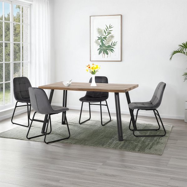 Seconique Quebec Wave Dining Table with 4 Lukas Dining Chairs in Medium Oak, none