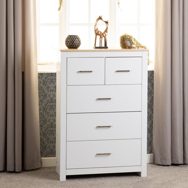Seconique Portland 3+2 Drawer Chest - White/Oak Effect, Multi
