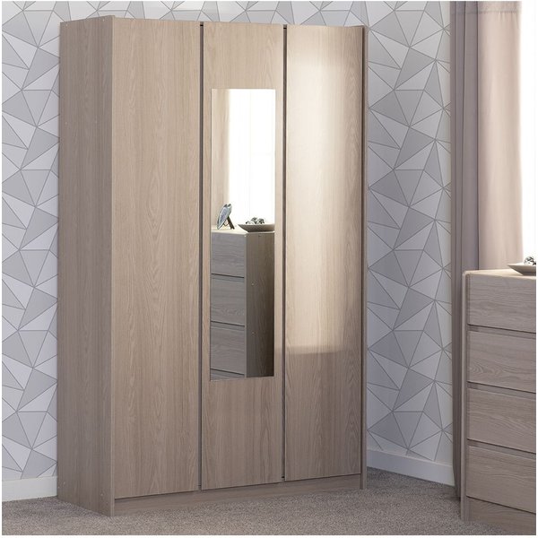 Seconique Paris 3 Door Mirrored Wardrobe - Smoked Ash Effect, Multi