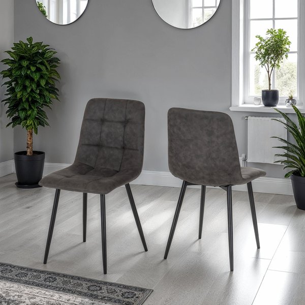 Seconique Fenton Dining Chair (x2 Per Box) - Dark Grey Suede Fabric, Grey
