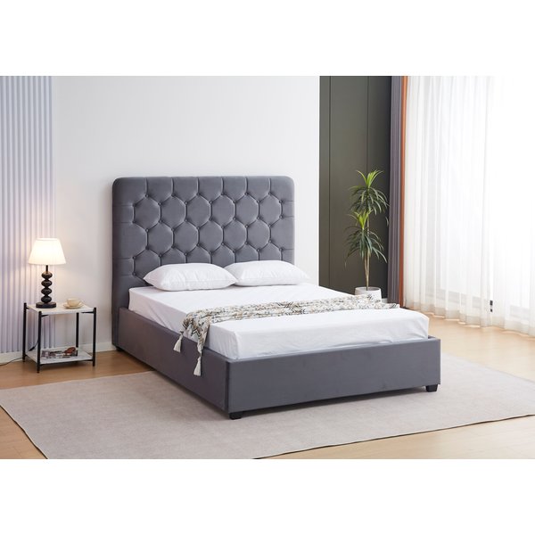 Seconique Madison 4'6" Ottoman Bed - Grey Velvet Fabric