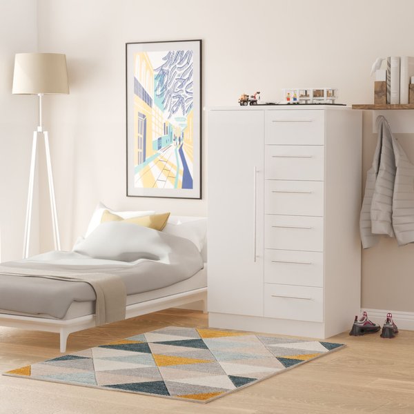Ready Assembled 2 U Carlton 1 Door 5 Drawer Kids Robe (Ready Assembled) in White | Size: Large