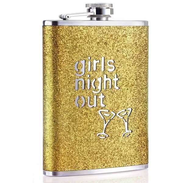 KAV Women's 8 oz Girls Night Out Glitter Hip Flask with Stainless Steel Construction in Yellow