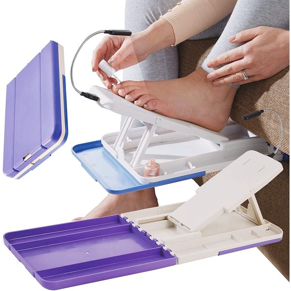 mysmartbuy Folding Pedicure Footrest - Angled Foot Stand with LED Light for Nail Painting & Pedicures in White