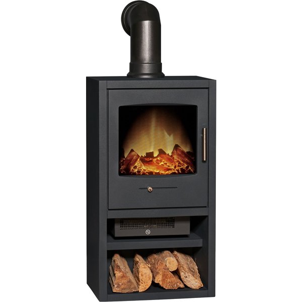 Adam Bergen XL Electric Stove in Charcoal Grey with Angled Stove Pipe in Black