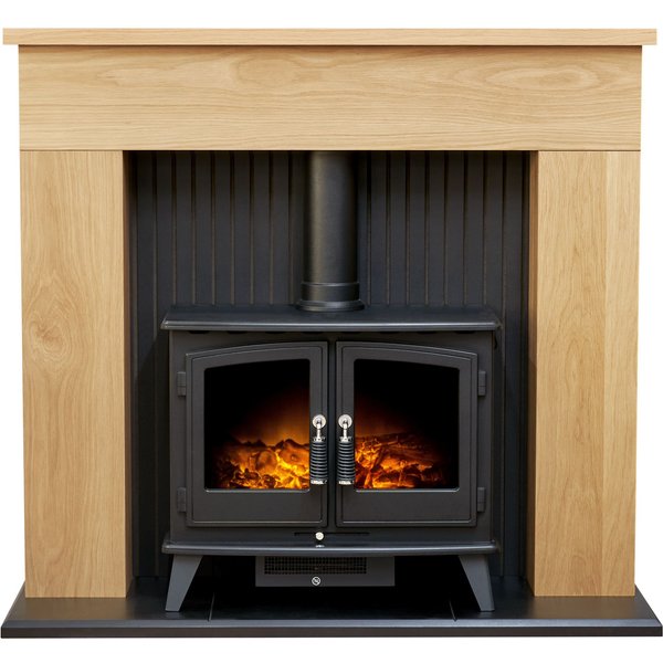 Adam Innsbruck Stove Fireplace in Oak with Woodhouse Electric Stove in Black, 45 Inch, Black