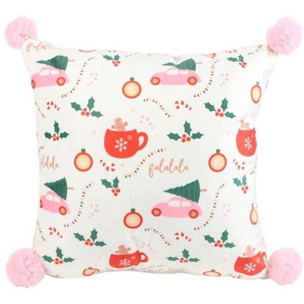 KDMD Square Sugarplum Fun Christmas Print Cushion in White
