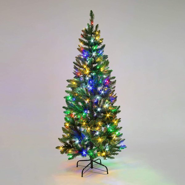 Shatchi 8Ft Prelit Multicolour Leds Slim Chrismtmas Tree Multicolour Leds, Green