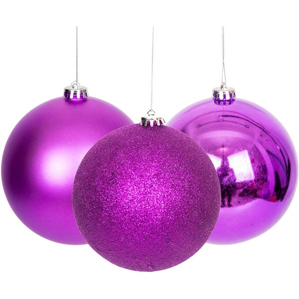 Shatchi 15cm/3Pcs Christmas Baubles Shatterproof Purple., Purple