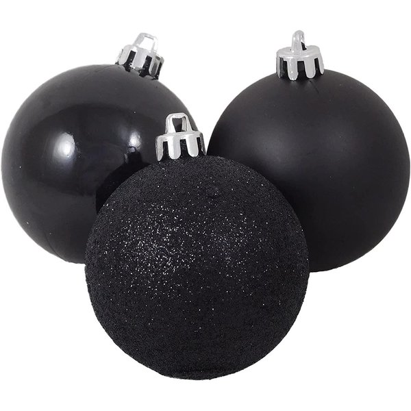 Shatchi 60mm/18Pcs Christmas Baubles Shatterproof Black,Tree Decorations, Black