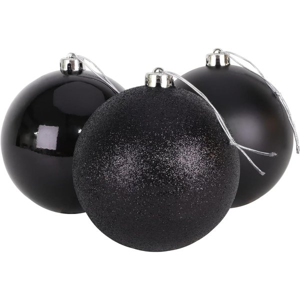 Shatchi 15cm/3Pcs Christmas Baubles Shatterproof Black,Tree Decorations, Black