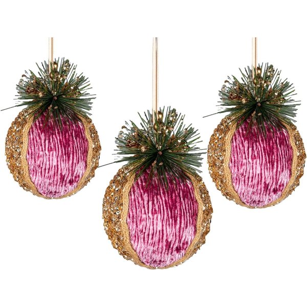 Shatchi 11.5cm Pink Glitter Bauble - 3Pcs Christmas Hanging Decorations