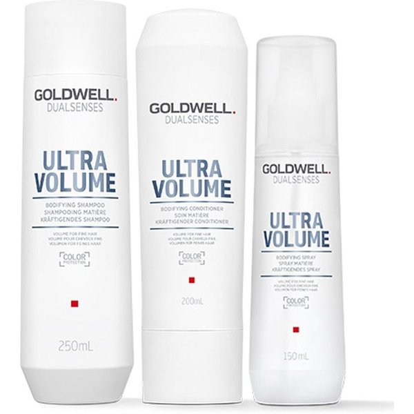 Goldwell Dual Senses Ultra Volume Bodifying Shampoo 250ml, Conditioner 200ml & Bodifying Spray 150ml Pack in Clear