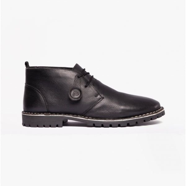 Popps Men's COOPER Fur Lined Lace Up Desert Boots in Black | Size: 10